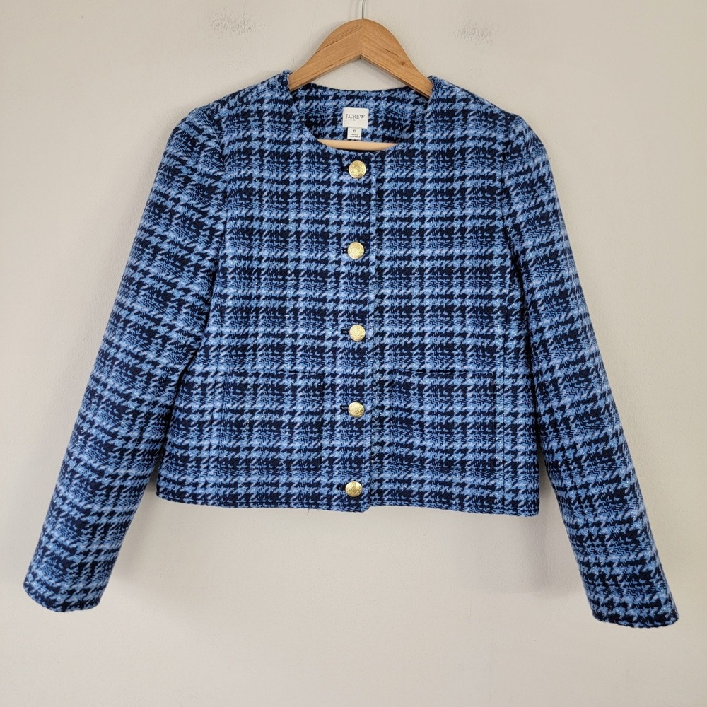 J.Crew Factory Lady Jacket Blue Tweed Sz 6 Career Office Business Classic Lined